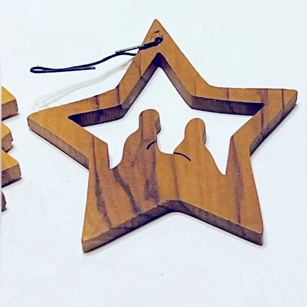 Vintage Wooden Nativity Ornament Set